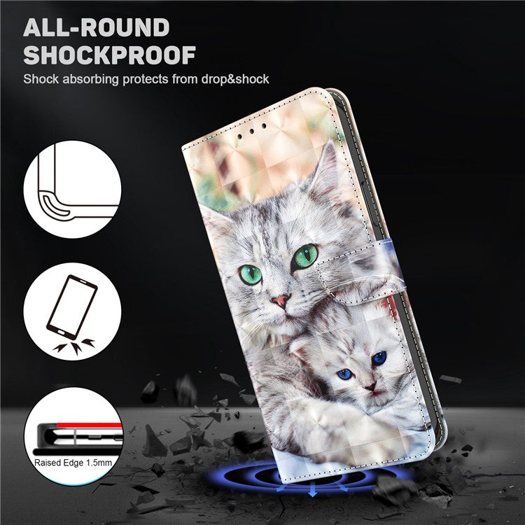 For Honor X8 4G 4G PU Leather 3D Pattern Printing Anti-drop Case Magnetic Clasp Phone Stand Wallet Cover with Strap - Two Cats