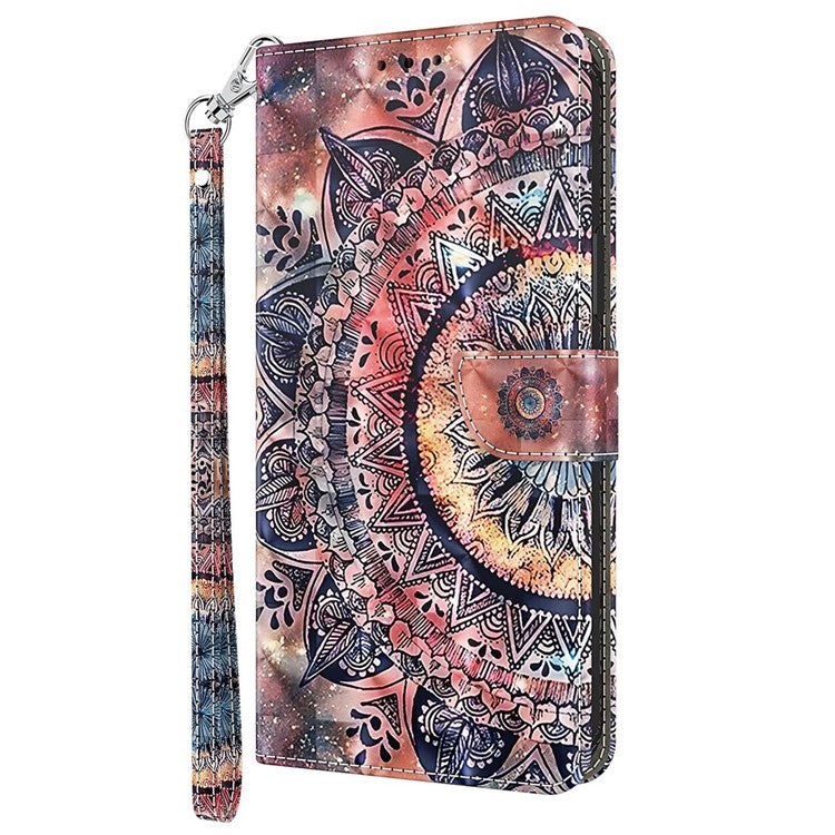For Honor X8 4G 4G PU Leather 3D Pattern Printing Anti-drop Case Magnetic Clasp Phone Stand Wallet Cover with Strap - Color Mandala