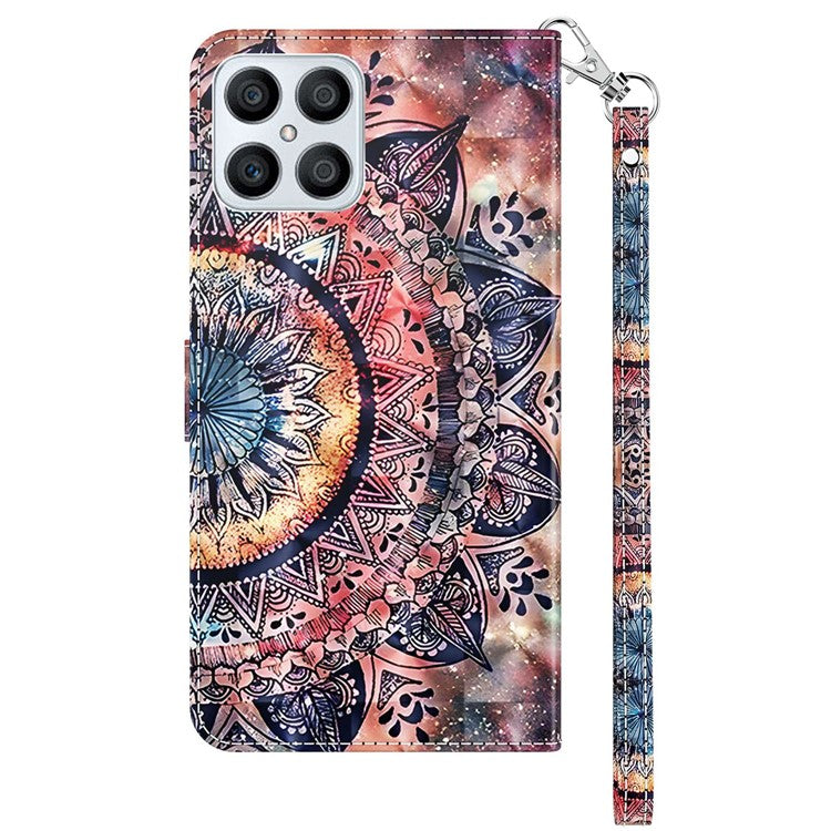 For Honor X8 4G 4G PU Leather 3D Pattern Printing Anti-drop Case Magnetic Clasp Phone Stand Wallet Cover with Strap - Color Mandala