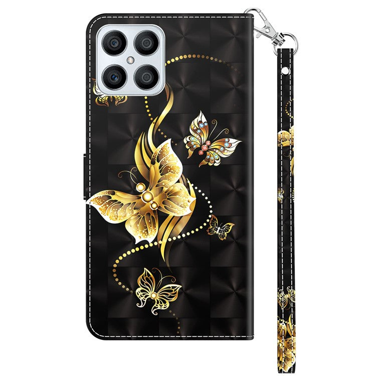 For Honor X8 4G 4G PU Leather 3D Pattern Printing Anti-drop Case Magnetic Clasp Phone Stand Wallet Cover with Strap - Golden Butterfly
