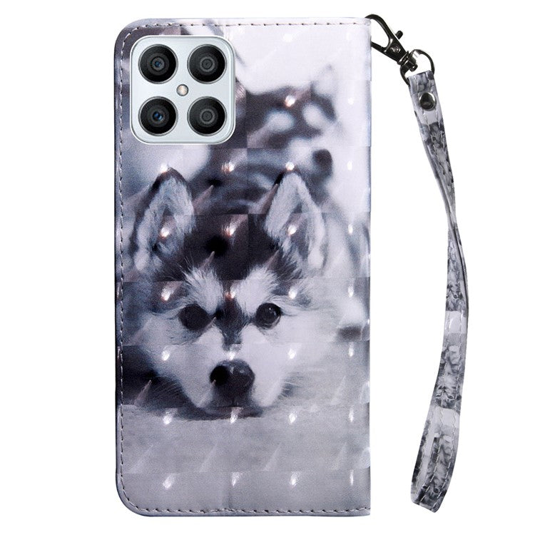 For Honor X8 4G 4G PU Leather 3D Pattern Printing Anti-drop Case Magnetic Clasp Phone Stand Wallet Cover with Strap - Husky