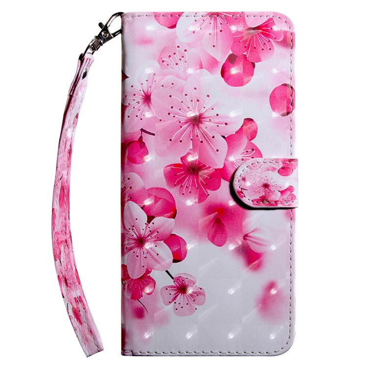 For Honor X8 4G 4G PU Leather 3D Pattern Printing Anti-drop Case Magnetic Clasp Phone Stand Wallet Cover with Strap - Red Flower