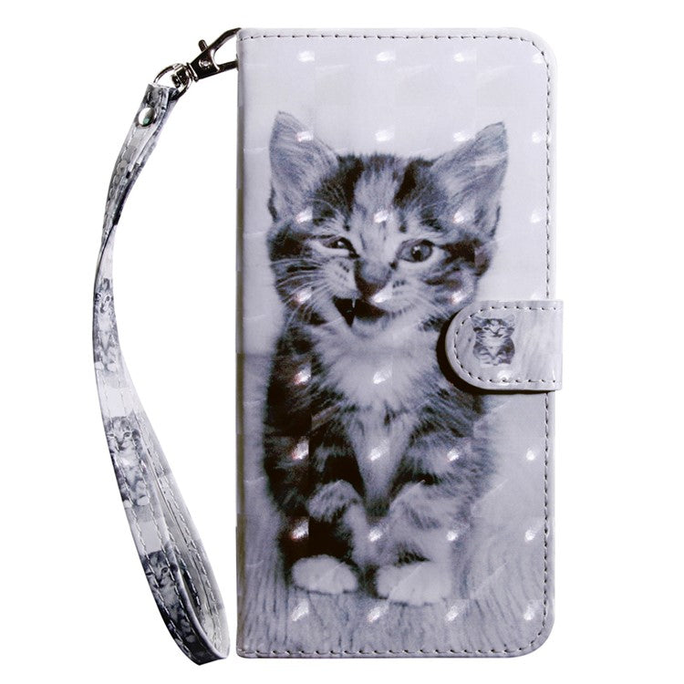 For Honor X8 4G 4G PU Leather 3D Pattern Printing Anti-drop Case Magnetic Clasp Phone Stand Wallet Cover with Strap - Cat