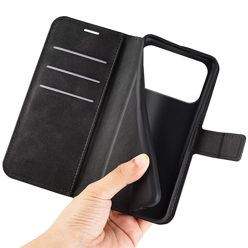 For iPhone 17 Pro Max Stand Case Anti-Scratch Calf Texture Leather Phone Cover - Black