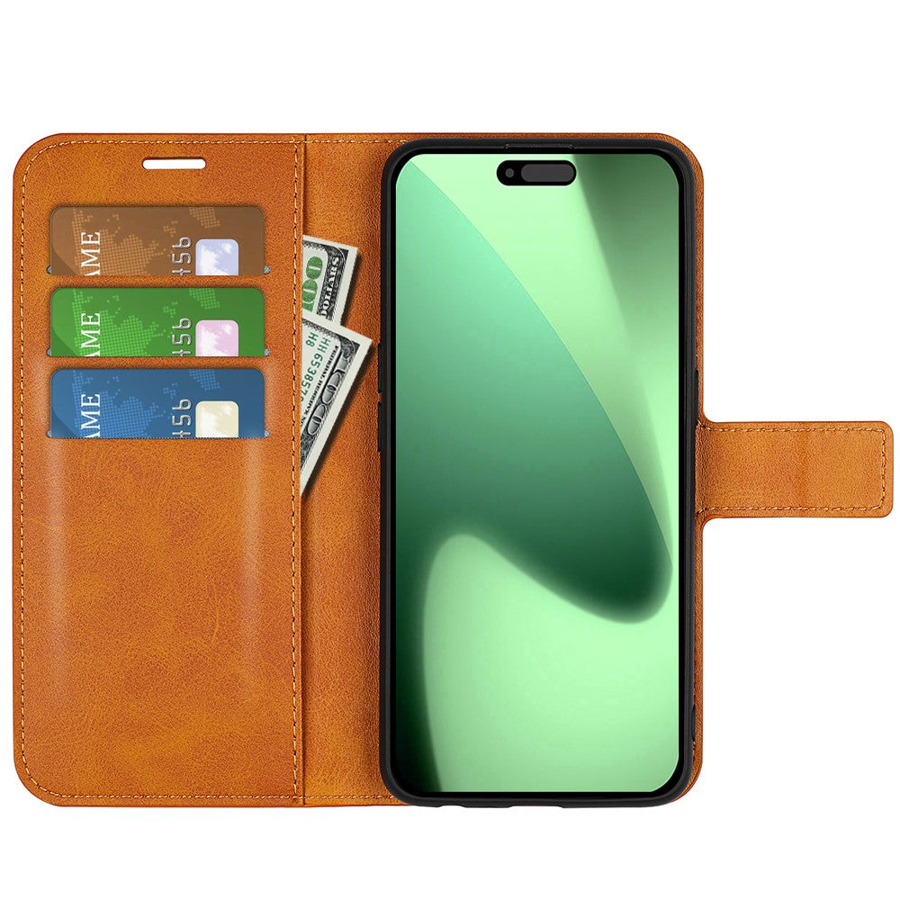 For iPhone 17 Pro Max Stand Case Anti-Scratch Calf Texture Leather Phone Cover - Yellow