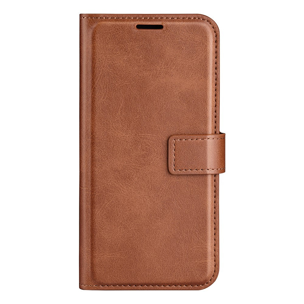 For iPhone 17 Pro Max Stand Case Anti-Scratch Calf Texture Leather Phone Cover - Light Brown