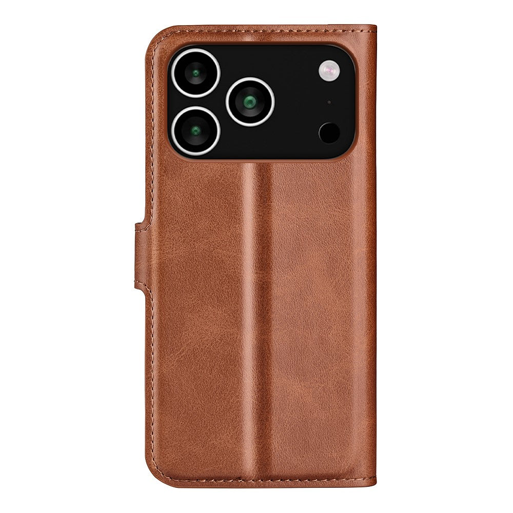 For iPhone 17 Pro Max Stand Case Anti-Scratch Calf Texture Leather Phone Cover - Light Brown
