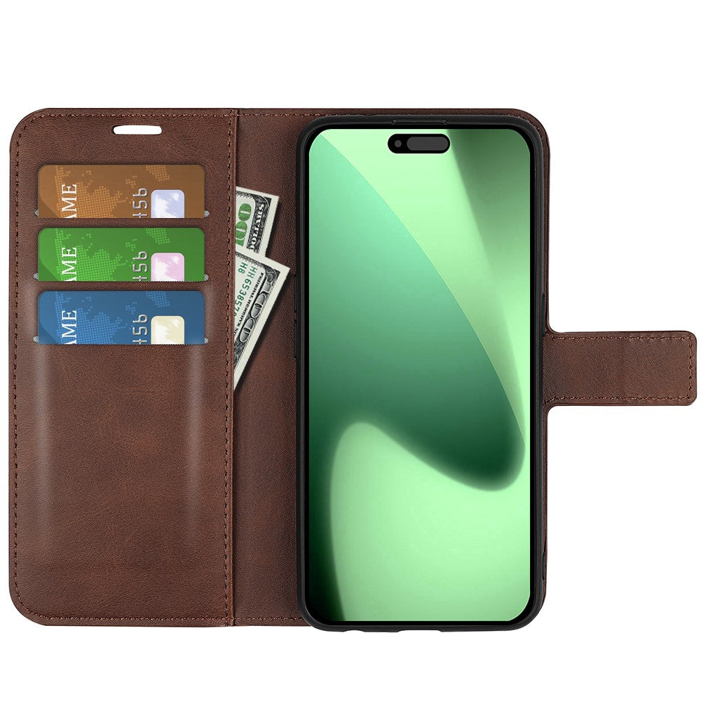For iPhone 17 Pro Max Stand Case Anti-Scratch Calf Texture Leather Phone Cover - Brown