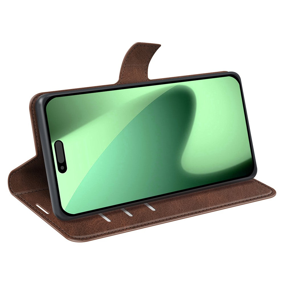 For iPhone 17 Pro Max Stand Case Anti-Scratch Calf Texture Leather Phone Cover - Brown