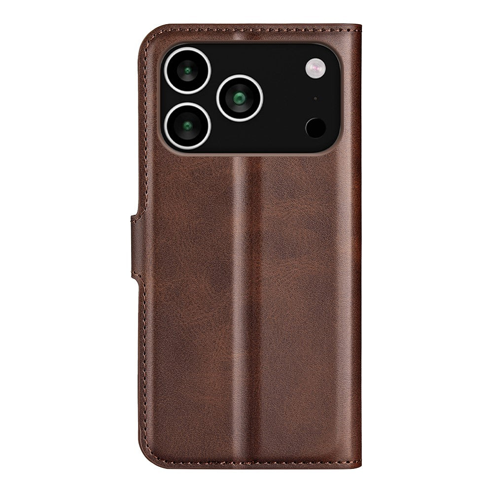 For iPhone 17 Pro Max Stand Case Anti-Scratch Calf Texture Leather Phone Cover - Brown