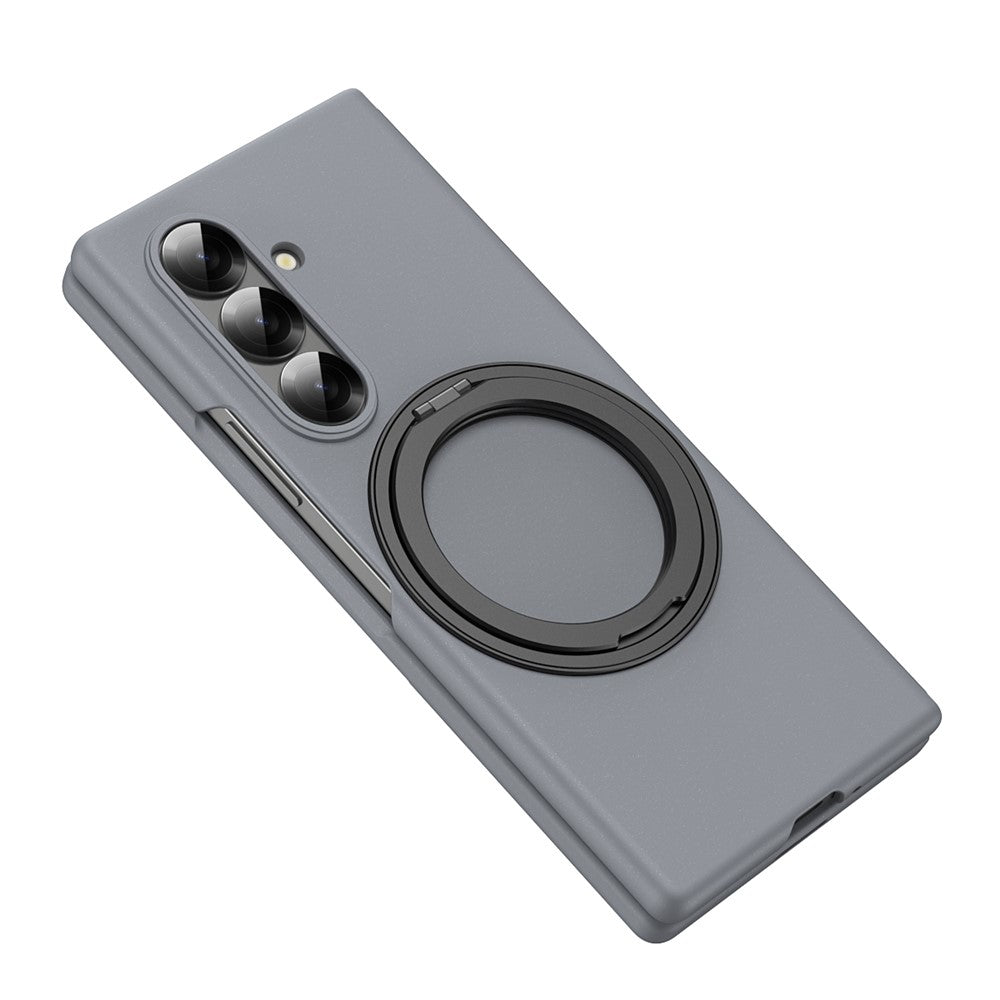 For Samsung Galaxy Z Fold7 5G Magnetic Case Ring Kickstand Hard PC Cover with Tempered Glass Screen Film - Grey
