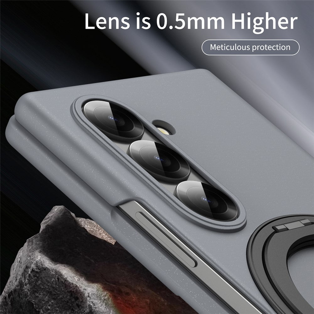 For Samsung Galaxy Z Fold7 5G Magnetic Case Ring Kickstand Hard PC Cover with Tempered Glass Screen Film - Grey