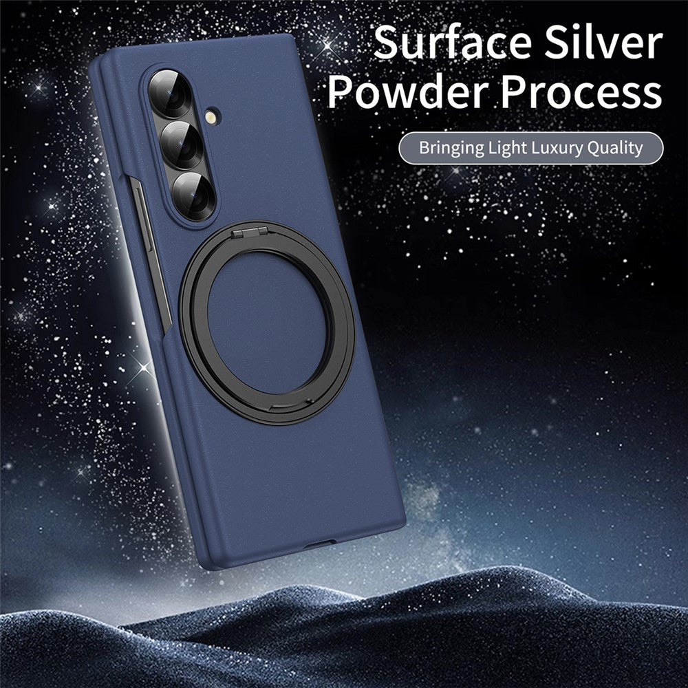 For Samsung Galaxy Z Fold7 5G Magnetic Case Ring Kickstand Hard PC Cover with Tempered Glass Screen Film - Sapphire