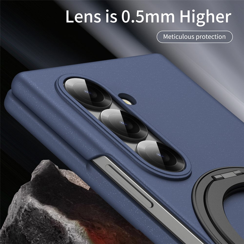 For Samsung Galaxy Z Fold7 5G Magnetic Case Ring Kickstand Hard PC Cover with Tempered Glass Screen Film - Sapphire