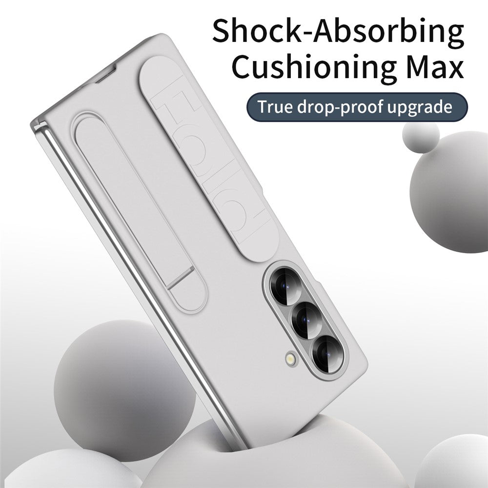 For Samsung Galaxy Z Fold7 5G Phone Case Kickstand Wristband PC Silicone Mobile Cover - White