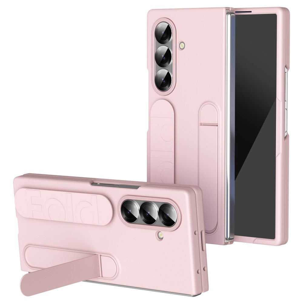 For Samsung Galaxy Z Fold7 5G Phone Case Kickstand Wristband PC Silicone Mobile Cover - Pink