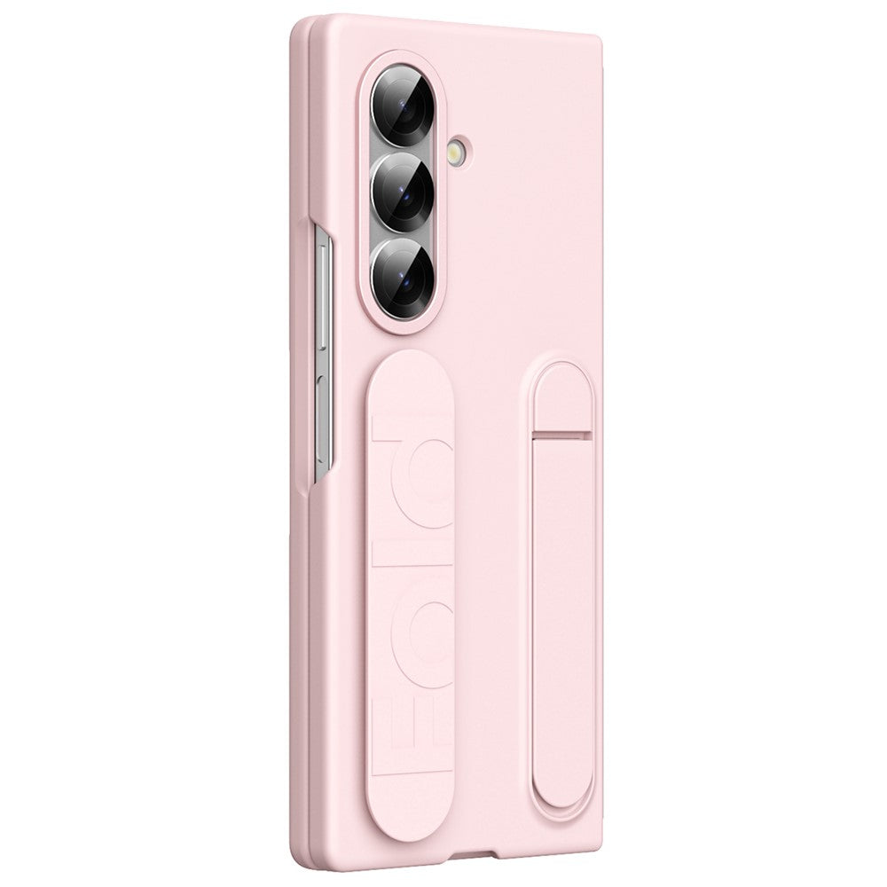 For Samsung Galaxy Z Fold7 5G Phone Case Kickstand Wristband PC Silicone Mobile Cover - Pink