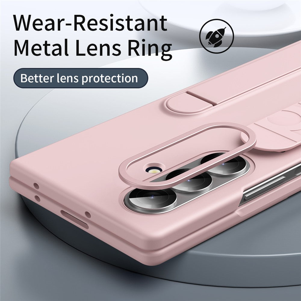 For Samsung Galaxy Z Fold7 5G Phone Case Kickstand Wristband PC Silicone Mobile Cover - Pink