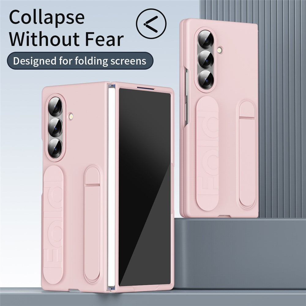 For Samsung Galaxy Z Fold7 5G Phone Case Kickstand Wristband PC Silicone Mobile Cover - Pink