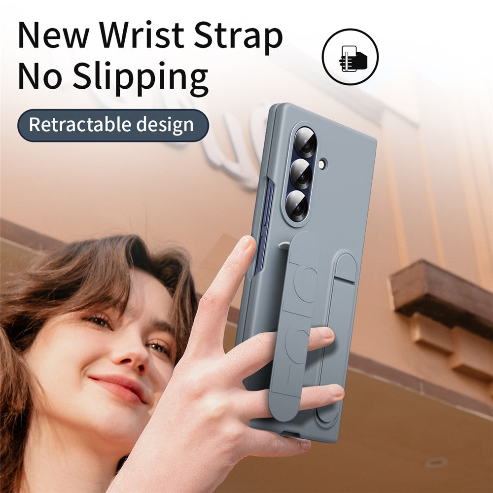 For Samsung Galaxy Z Fold7 5G Phone Case Kickstand Wristband PC Silicone Mobile Cover - Grey