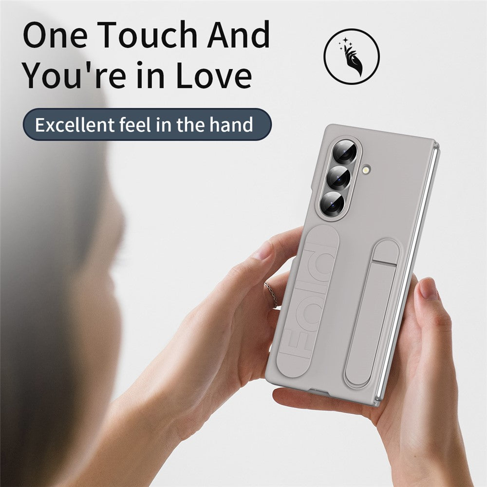 For Samsung Galaxy Z Fold7 5G Phone Case Kickstand Wristband PC Silicone Mobile Cover - Titanium Grey