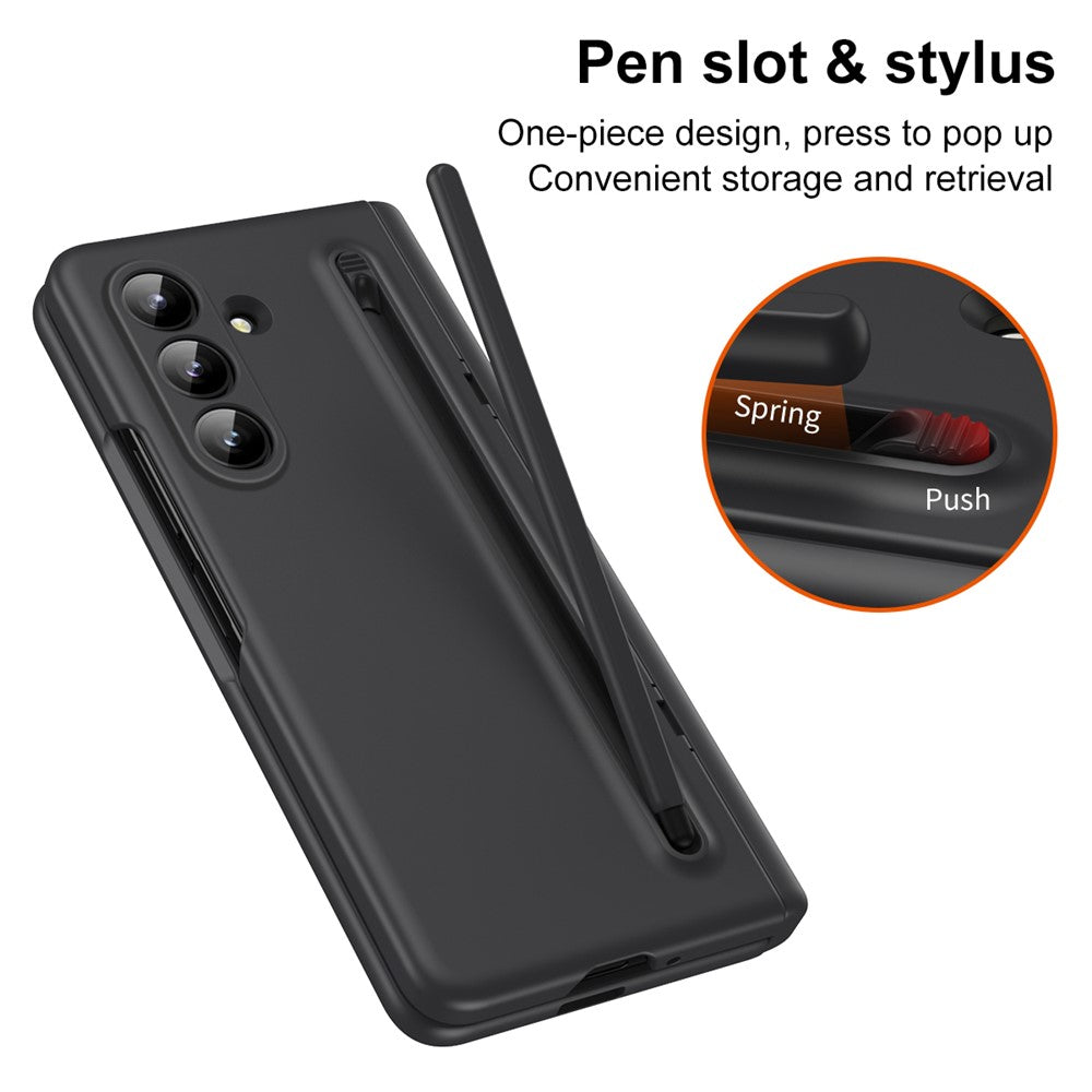 For Samsung Galaxy Z Fold7 5G Case Kickstand PC Phone Back Cover with Stylus and Tempered Glass Film - Black