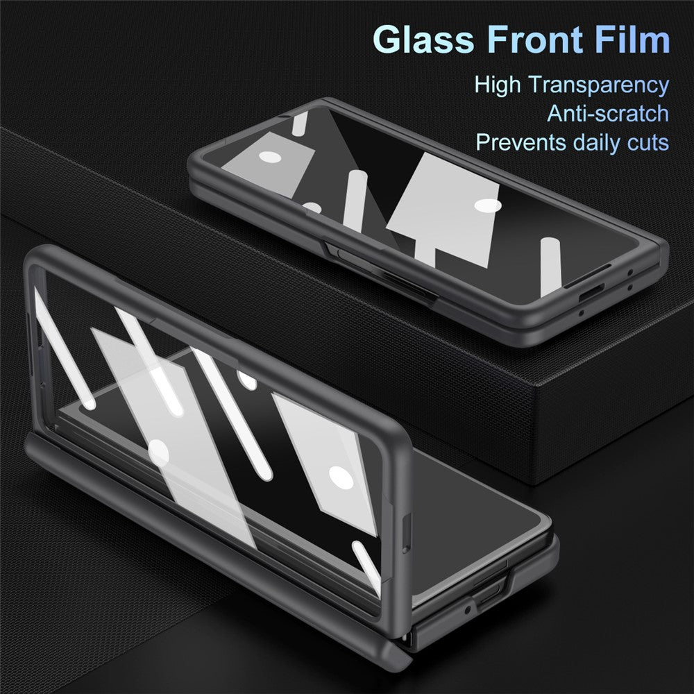 For Samsung Galaxy Z Fold7 5G Case Kickstand PC Phone Back Cover with Stylus and Tempered Glass Film - Black