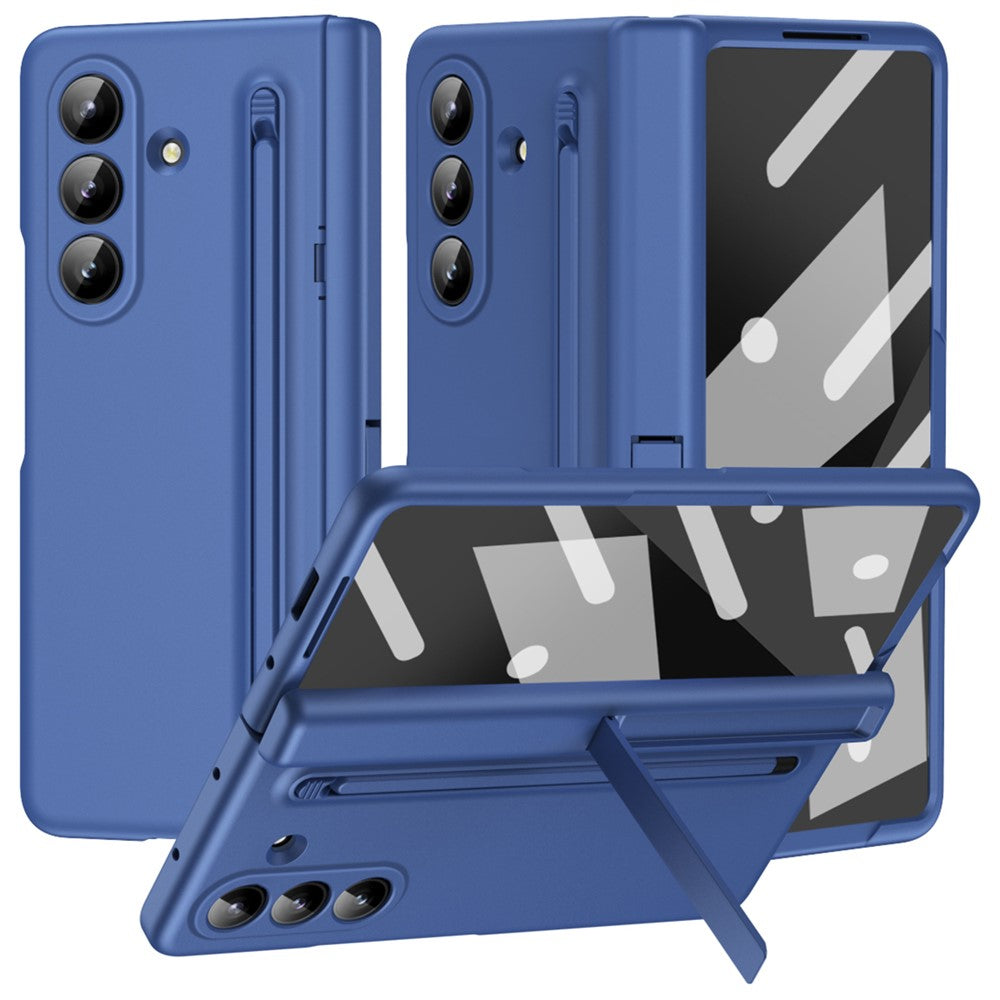 For Samsung Galaxy Z Fold7 5G Case Kickstand PC Phone Back Cover with Stylus and Tempered Glass Film - Sapphire