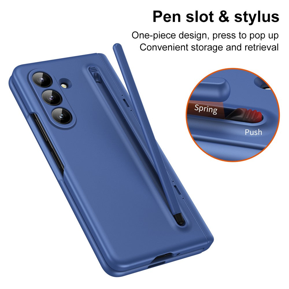 For Samsung Galaxy Z Fold7 5G Case Kickstand PC Phone Back Cover with Stylus and Tempered Glass Film - Sapphire