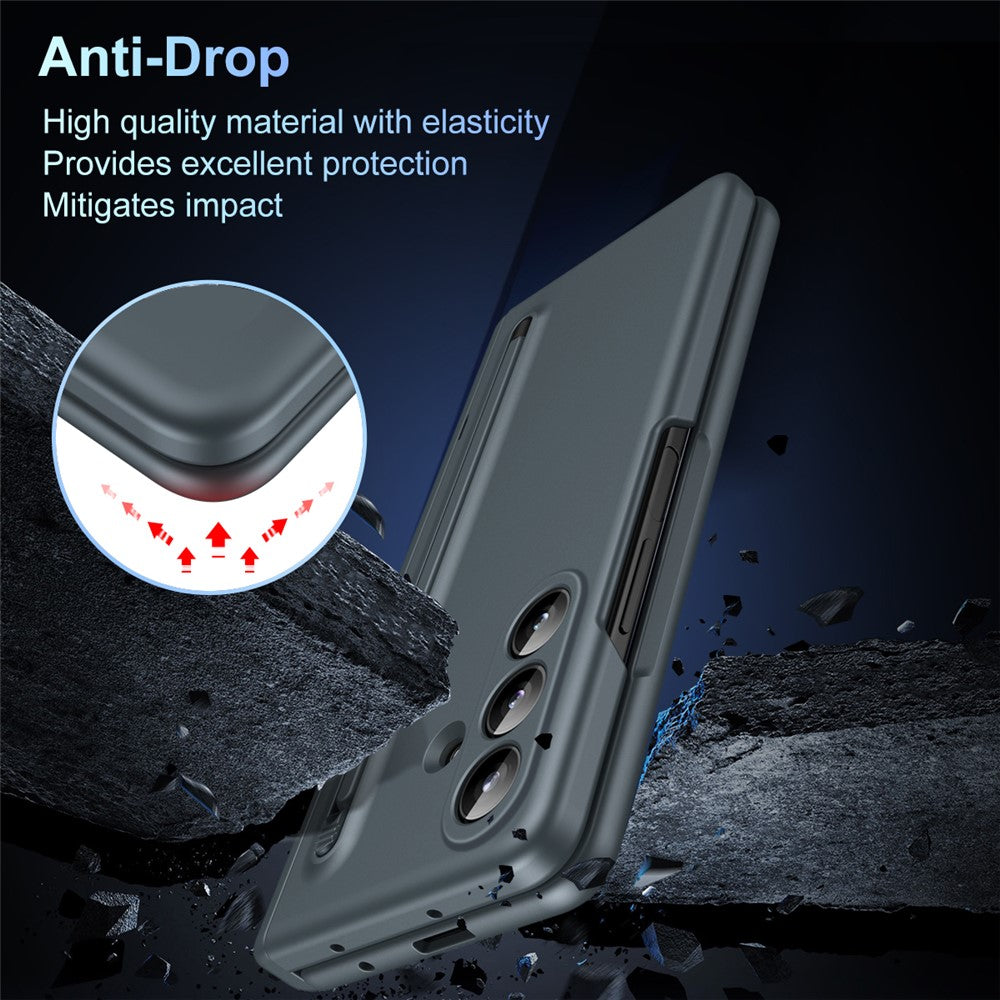 For Samsung Galaxy Z Fold7 5G Case Kickstand PC Phone Back Cover with Stylus and Tempered Glass Film - Grey Green