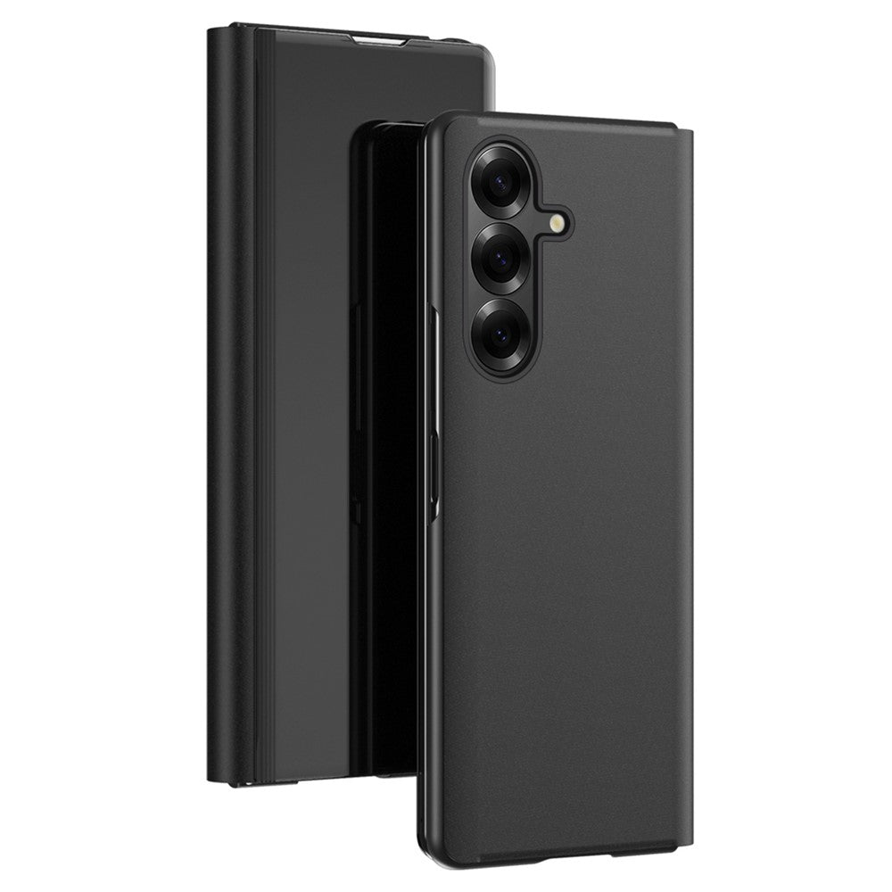 For Samsung Galaxy Z Fold7 5G Case View Window PU Leather + PC Electroplating Phone Cover - Black