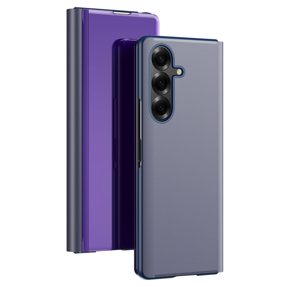 For Samsung Galaxy Z Fold7 5G Case View Window PU Leather + PC Electroplating Phone Cover - Purple