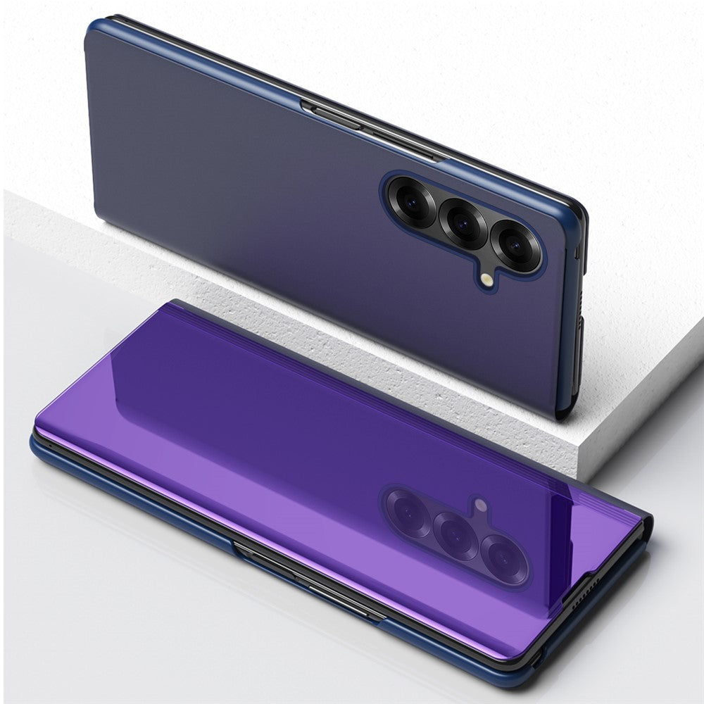 For Samsung Galaxy Z Fold7 5G Case View Window PU Leather + PC Electroplating Phone Cover - Purple