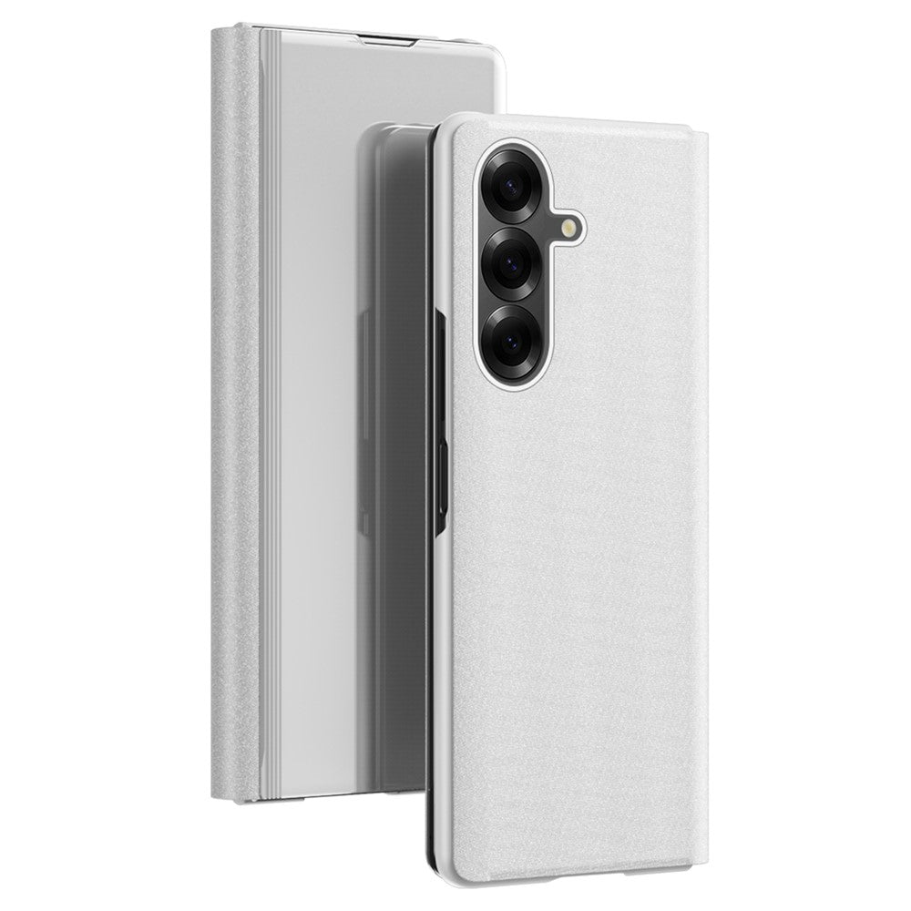 For Samsung Galaxy Z Fold7 5G Case View Window PU Leather + PC Electroplating Phone Cover - Silver