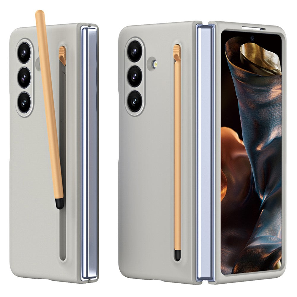 For Samsung Galaxy Z Fold7 5G Phone Case with Tempered Glass Film Hard PC Back Cover with Stylus - Light Grey