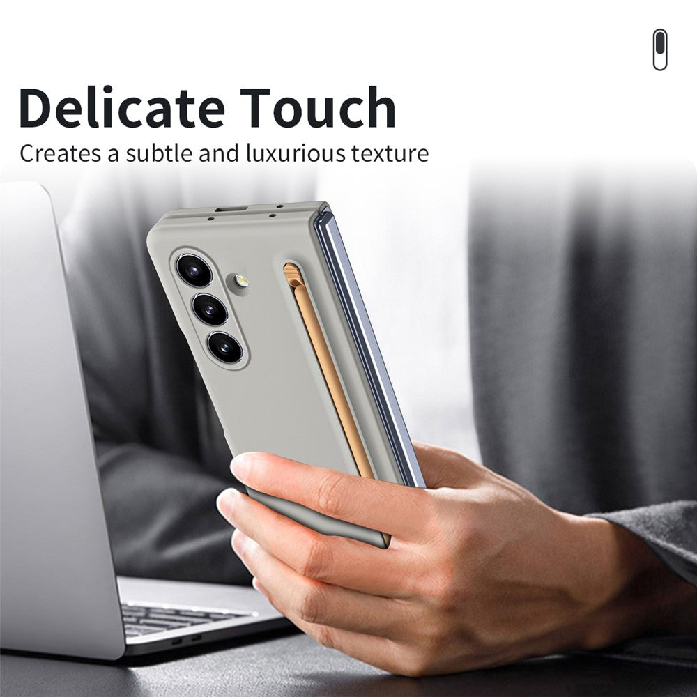 For Samsung Galaxy Z Fold7 5G Phone Case with Tempered Glass Film Hard PC Back Cover with Stylus - Light Grey