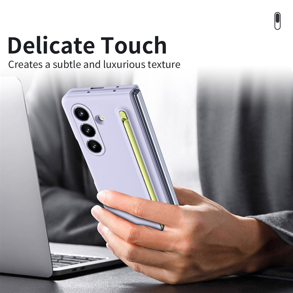 For Samsung Galaxy Z Fold7 5G Phone Case with Tempered Glass Film Hard PC Back Cover with Stylus - Purple