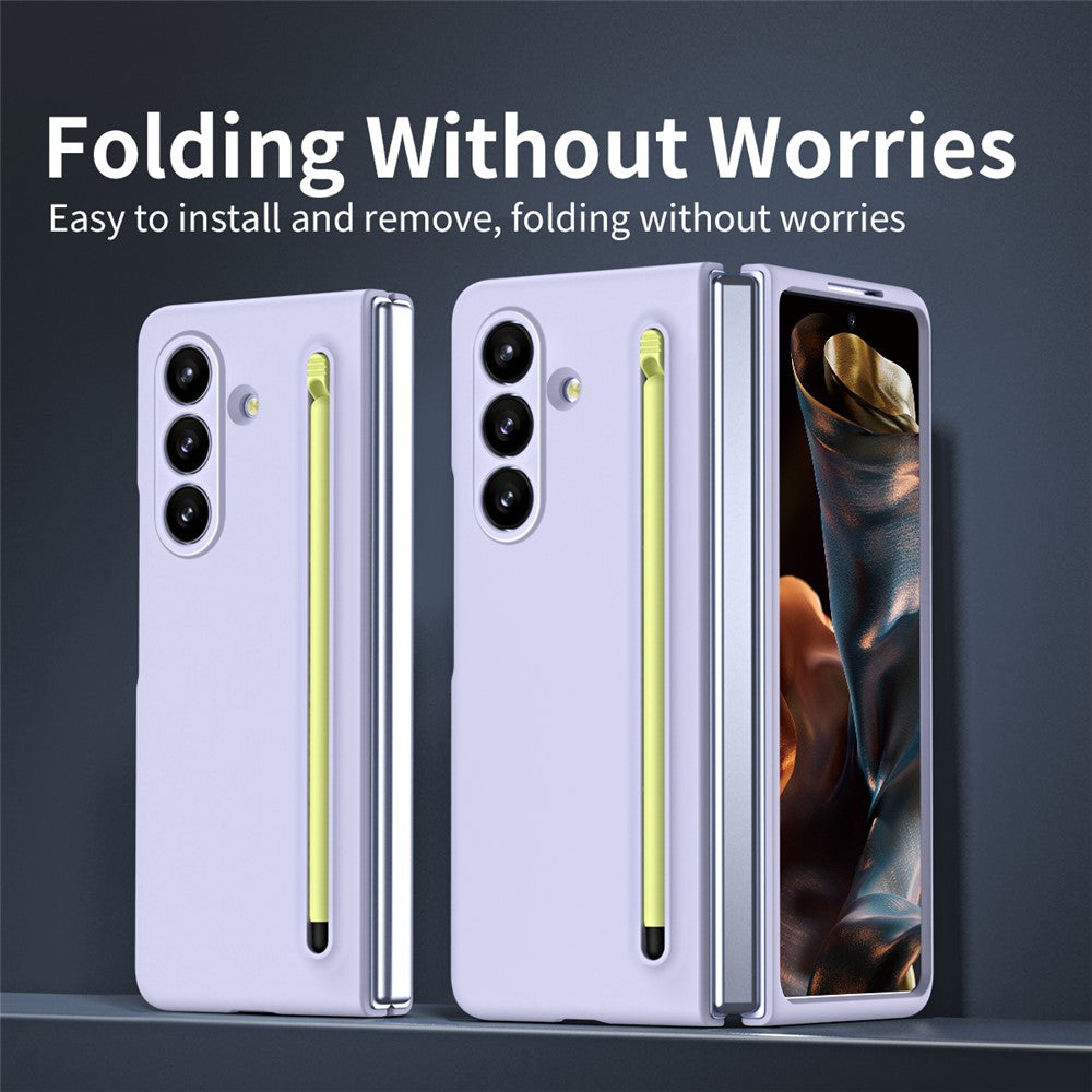 For Samsung Galaxy Z Fold7 5G Phone Case with Tempered Glass Film Hard PC Back Cover with Stylus - Purple