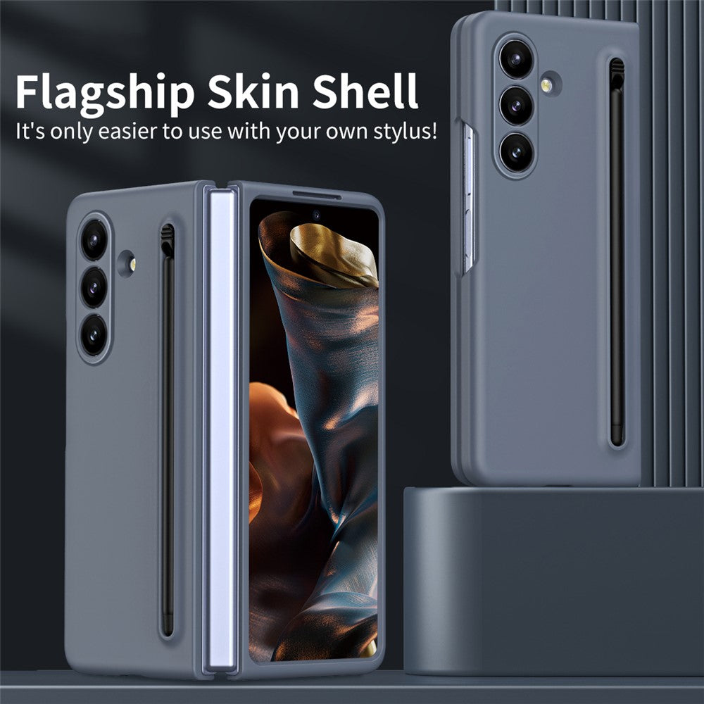 For Samsung Galaxy Z Fold7 5G Phone Case with Tempered Glass Film Hard PC Back Cover with Stylus - Dark Grey