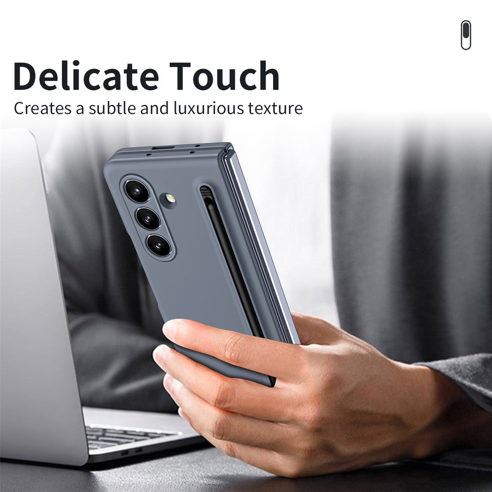 For Samsung Galaxy Z Fold7 5G Phone Case with Tempered Glass Film Hard PC Back Cover with Stylus - Dark Grey