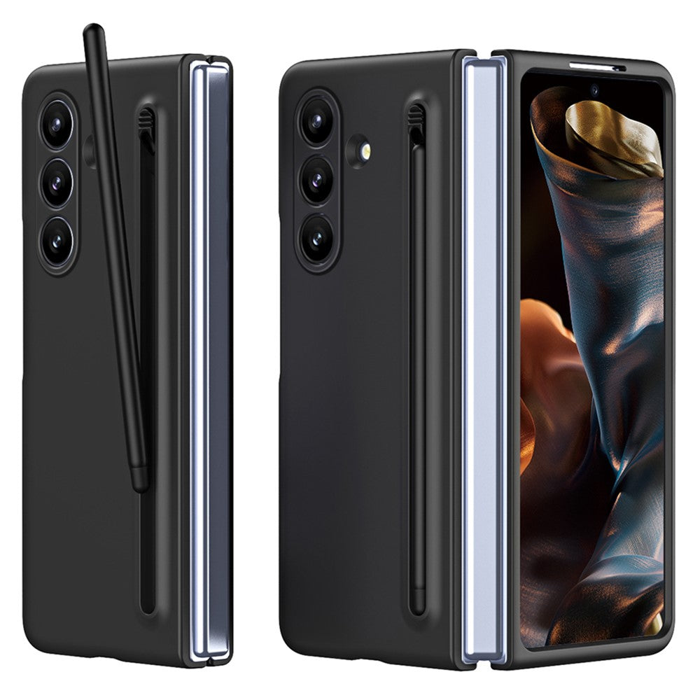 For Samsung Galaxy Z Fold7 5G Phone Case with Tempered Glass Film Hard PC Back Cover with Stylus - Black