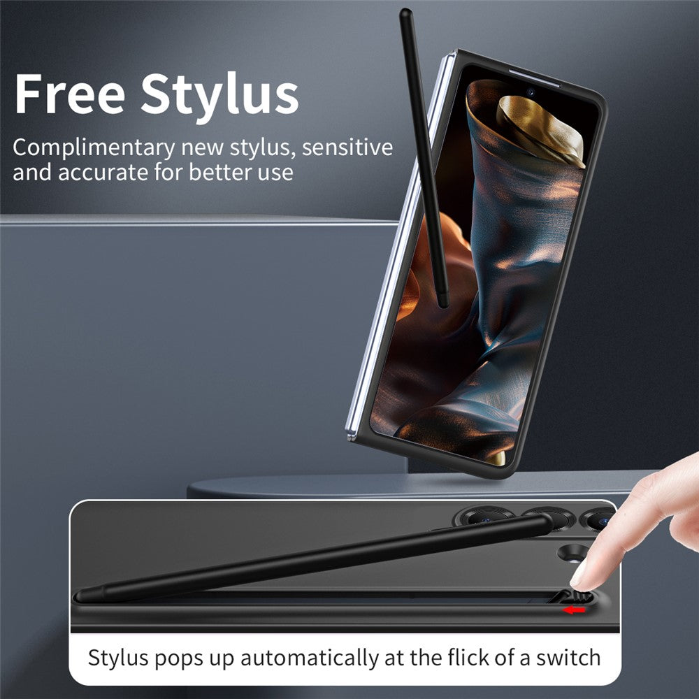 For Samsung Galaxy Z Fold7 5G Phone Case with Tempered Glass Film Hard PC Back Cover with Stylus - Black
