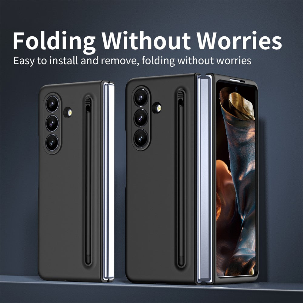 For Samsung Galaxy Z Fold7 5G Phone Case with Tempered Glass Film Hard PC Back Cover with Stylus - Black