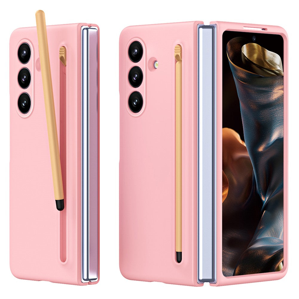 For Samsung Galaxy Z Fold7 5G Phone Case with Tempered Glass Film Hard PC Back Cover with Stylus - Pink