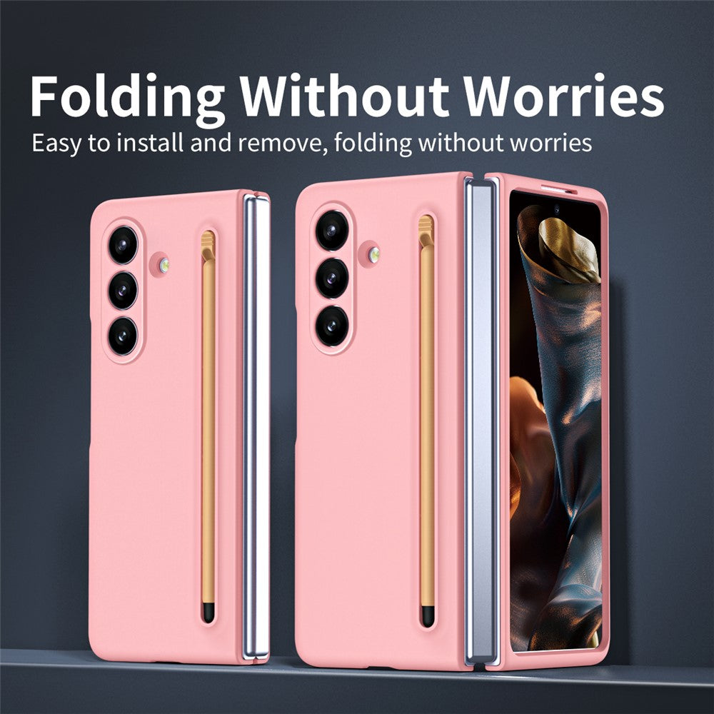 For Samsung Galaxy Z Fold7 5G Phone Case with Tempered Glass Film Hard PC Back Cover with Stylus - Pink
