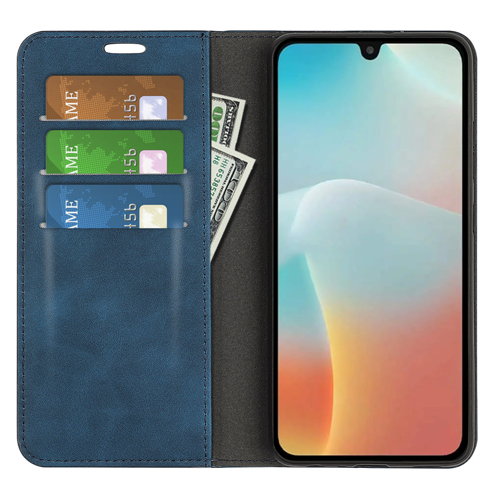 For Samsung Galaxy M16 5G Case Skin Touch Leather Wallet Phone Cover - Blue
