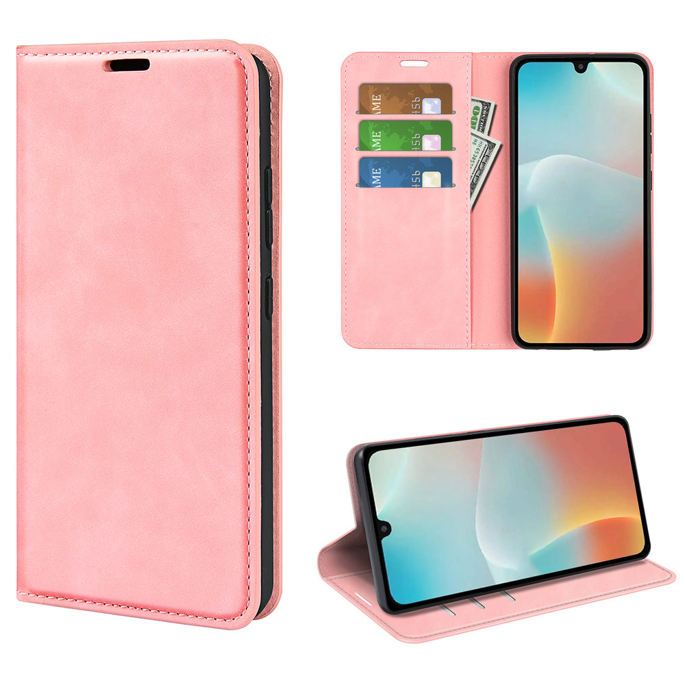 For Samsung Galaxy M16 5G Case Skin Touch Leather Wallet Phone Cover - Pink