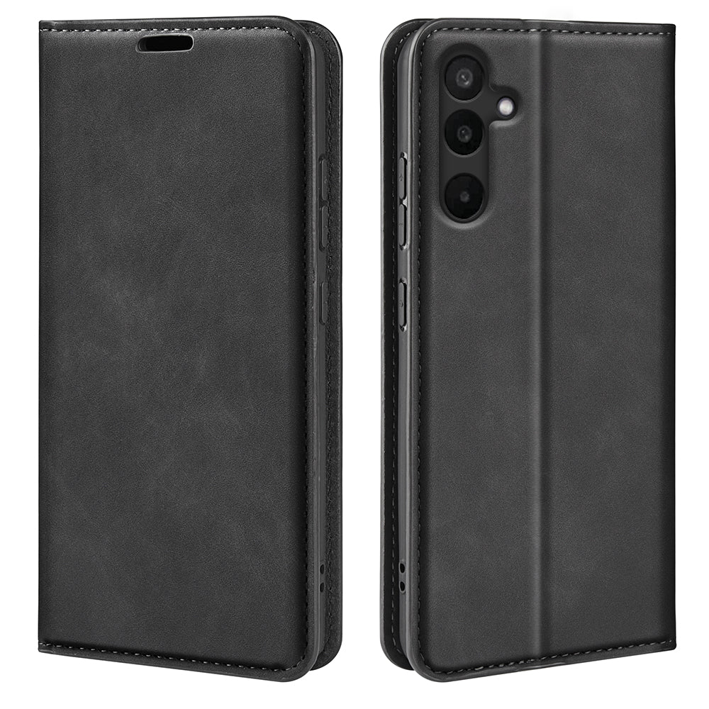 For Samsung Galaxy M16 5G Case Skin Touch Leather Wallet Phone Cover - Black