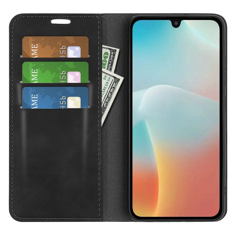 For Samsung Galaxy M16 5G Case Skin Touch Leather Wallet Phone Cover - Black