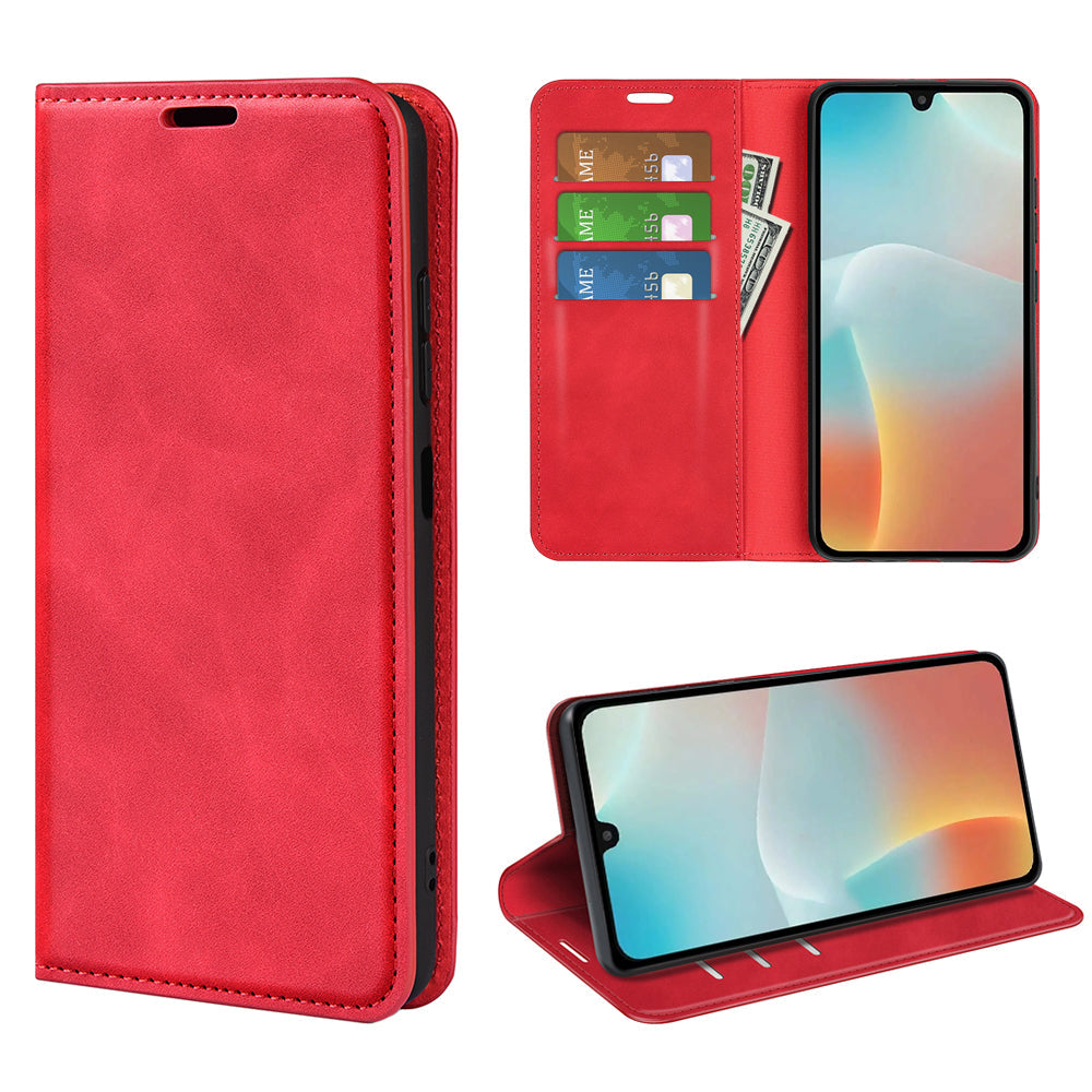 For Samsung Galaxy M16 5G Case Skin Touch Leather Wallet Phone Cover - Red